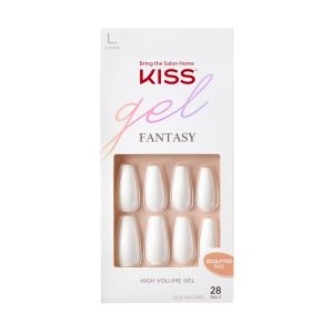 KISS Gel Fantasy Sculpted Long Coffin Glue-On Nails, Glossy Light White, 'True Color', 28 Ct."