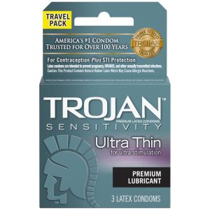 Trojan Ultra Thin Lubricated Condoms, 3ct Travel Pack"