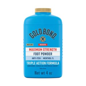 Gold Bond Medicated Talc-Free Foot Powder with 1% Menthol, Maximum Strength, 4 oz."