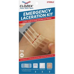 Clozex Complete Emergency Laceration Kit - Repair Wounds Without Stitches. FDA Cleared Skin Clean Cover Closure Device for 2 Individual Or Combine for 2 1/2 in. Length