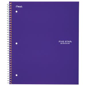 Five Star Wirebound Notebook, 1 Subject, Wide Ruled, 10 1/2"" x 8"", Assorted Colors (05057), 1 Count"