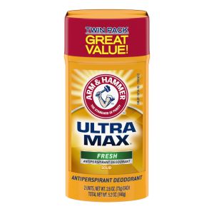 ARM & HAMMER ULTRA MAX Deodorant, Fresh Scent, Solid Stick 2.6 oz, Twin Pack (Pack of Two)"