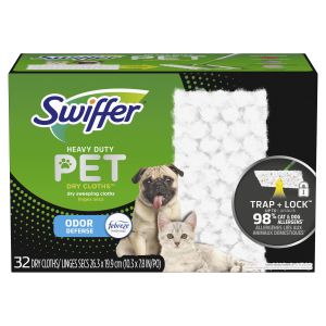 Swiffer Sweeper Pet Heavy Duty Dry Cloth Refills, Febreze Freshness, 32  Ct White Pads"