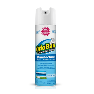 OdoBan Ready-to-Use 360-Degree Continuous Spray Disinfectant Multipurpose Cleaner and Harsh Aroma Eliminator, Fabric and Air Freshener, 14.6 Ounces, Fresh Linen Scent"