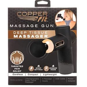 Copper Fit Percussion Massage Gun w/ 4 attachments, Cordless, Rechargeable, Compact, Portable, As Seen on TV"