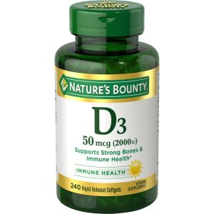 Nature's Bounty Vitamin D3, Immune and Bone Health Support, 50 mcg, Softgels, 240 Ct"