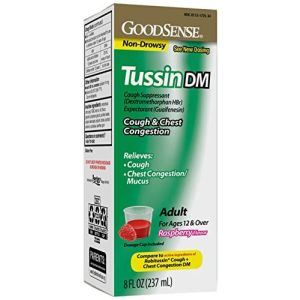 GoodSense Tussin Cough Syrup DM, Cough and Chest Congestion Relief, Raspberry Flavor, 8 Fl Oz