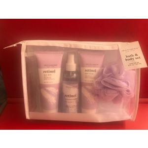 4 Pc Bath & Body Gift Set Body Wash Mist Lotion & Pouf + Bag