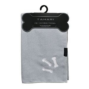 TAHARI 44" X 27.5" Ultra-Absorbent Microfiber Gray Pet Drying Towel with Embroidered Bones