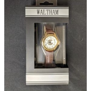 Waltham Women's Analog Quartz Wrist Watch with Brown Band and Gold Face