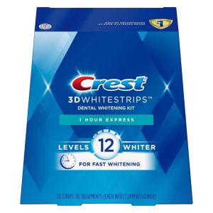 Crest 3D Whitestrips 1 Hour Express Dental Whitening Kit Levels 12 Whiter -20 Strips: 10 Treatments