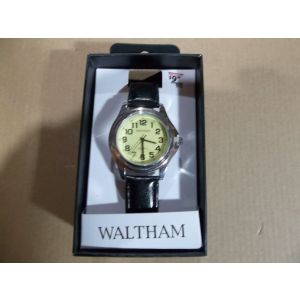 Waltham WTH15CVS Men's Faux Leather Band Watch Black Silver Cream