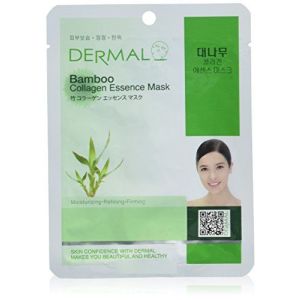 DERMAL Bamboo Collagen Essence Facial Mask Sheet 23g Pack of 10 - Hydrating & Calming, for Dewy and Glowing Skin, Daily Skin Treatment Solution Sheet