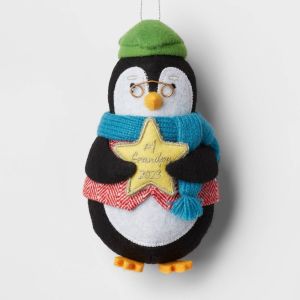 Fabric Penguin with '#1 Grandpa 2023' Star Christmas Tree Ornament - Wondershop™