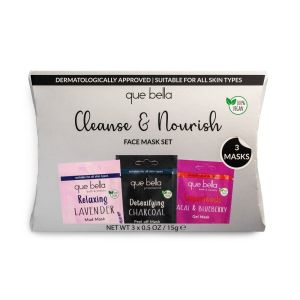 Que Bella Holiday Cleanse and Nourish Pamper Pouch Cleansing Face Mask Gift Set - 1.5 Fl Oz/3pc