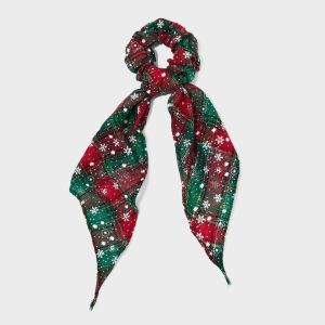 Snowflake and Plaid Print Hair Twister with Tails - Multicolor