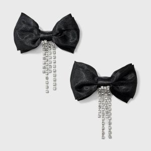 Gem Dangle with Bow Hair Barrette Set 2pc - a New Day™ Black