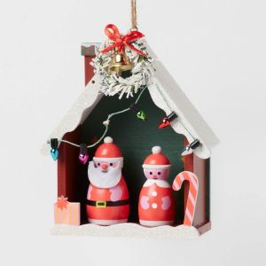 Yiffy Gu Wood Santa's House Christmas Tree Ornament - Wondershop™