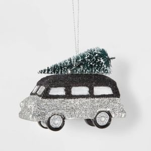 Glitter Van with Christmas Tree Ornament Black/Silver - Wondershop™