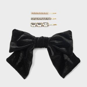 Girls' 4pk Velvet Bow and Bobby Hair Clips - Cat & Jack™ Gold/Black