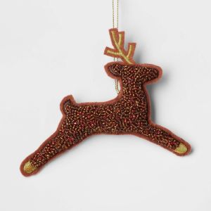 Beaded Fabric Deer Christmas Tree Ornament Dark Brown - Wondershop™