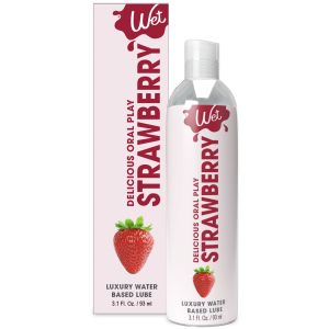 Wet Delicious Premium Personal Lubricant Water Based Strawberry Oral Flavored Edible Lube, 3.1 fl oz"