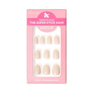 Olive & June Super Stick Mani Round Short Press-On Tabs, Classic French, 32 Pieces"