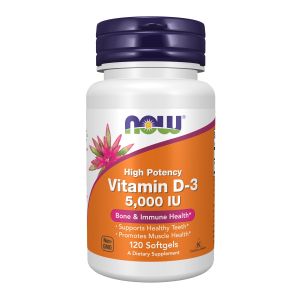 NOW Supplements, Vitamin D-3 5,000 IU, High Potency, Structural Support*, 120 Softgels"