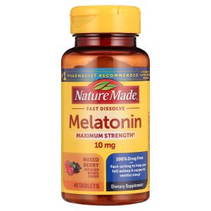 Nature Made Fast Dissolve Melatonin 10mg Tablets, Max Strength 100% Drug Free Sleep Aid, 45 Ct"