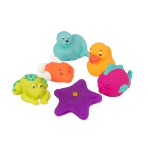 Battat 6 Piece Best Friends Bath Buddies Swimming Pool Bathtub Squirt Toys - Seal, Frog, Starfish, Goldfish, Duck & Fish"