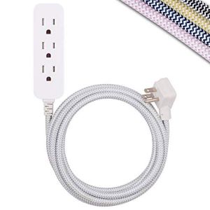 Cordinate Designer 3-Outlet Extension Cord with Surge Protection, Gray, Braided Décor Fabric Cord, 10 ft, Low-Profile Plug with Tamper Resistant Safety Outlets, 37914"