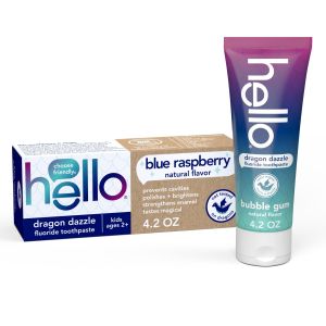 hello Kids Dragon Dazzle Blue Raspberry Fluoride Toothpaste, Vegan & SLS Free"