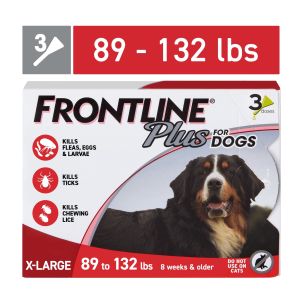 FRONTLINE® Plus for Dogs Flea and Tick Treatment, Extra Large Dog, 89-132 lbs, Red Box, 3 CT"