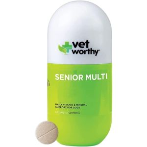 Vet Worthy Senior Multi - Dog Multivitamins Chewable with Vitamin E for Dogs, Taurine for Dogs, & Vitamin C for Dogs - Senior Dog Supplements for Small & Large Dog Daily Multivitamin - Liver (60ct)"