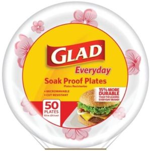 Glad Paper Plates, 8.5"", Pink Flower, 50 Ct"