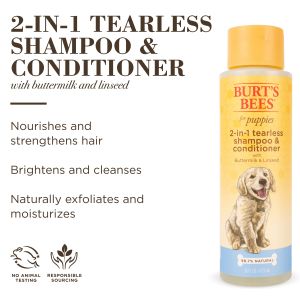 Burt's Bees Natural Pet Care Tearless 2 in 1 Dog Puppy Shampoo Conditioner Buttermilk and Linseed Oil