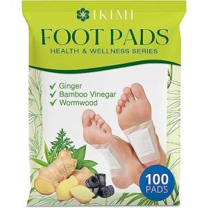 IKIMI 100 Ginger Foot Pads for Better Sleep, Stress Relief and Foot Care - Bamboo Vinegar and Wormwood Powder Patches