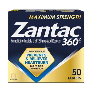 Zantac 360 Prevents & Relieves Heartburn 20mg Famotidine USP Tablets /Acid Reducer, 50 ct."