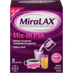 Miralax Mix-in Laxative Powder for Gentle Constipation Relief, Stool Softener, 20 Single Doses"