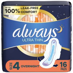 Always Ultra Thin Overnight Pads with Flexi-Wings, Size 4, Overnight, Unscented, 16 Count"