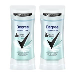 Degree UltraClear Women's Antiperspirant Deodorant Stick Pure Rain Black+White, 2.6 oz Twin Pack"