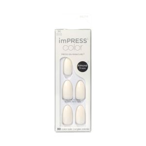 KISS imPRESS Color Long-Lasting Medium Almond Press-On Nails, White Glossy, 30 Pieces"