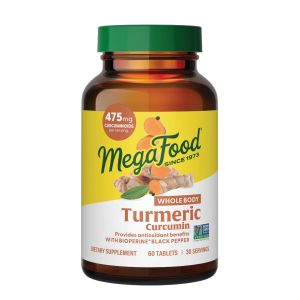 MegaFood Turmeric Curcumin Extra Strength - Whole Body - Turmeric Curcumin with Black Pepper- 475mg Curcuminoids - Holy Basil, Tart Cherry - Made Without 9 Food Allergens - 60 Tabs (30 Servings)"