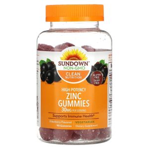 Zinc Gummies, High Potency, Elderberry, 15 mg, 90 Gummies, Sundown Naturals"