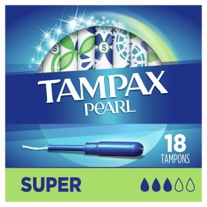 Tampax Pearl Tampons with LeakGuard Braid, Super Absorbency, 18 Count"