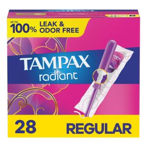 Tampax Radiant Tampons with LeakGuard Braid, Regular Absorbency, Unscented, 28 Count"