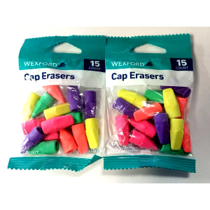 Lot of 2 - Wexford Cap Neon Erasers 15 Count (30 erasers total)