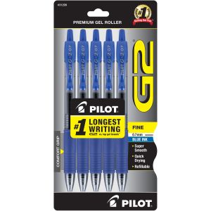 Pilot G2 Retractable Gel Pens, Fine Point (0.7 mm), Blue Ink, 5 Count 588909355"