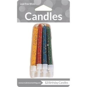 cake candle glitter with holders assorted primary 12 count