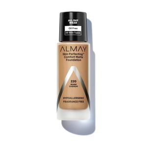 Almay Skin Perfecting Comfort Matte Foundation Makeup, Hypoallergenic, 220 Warm Cashew, 1 fl oz"